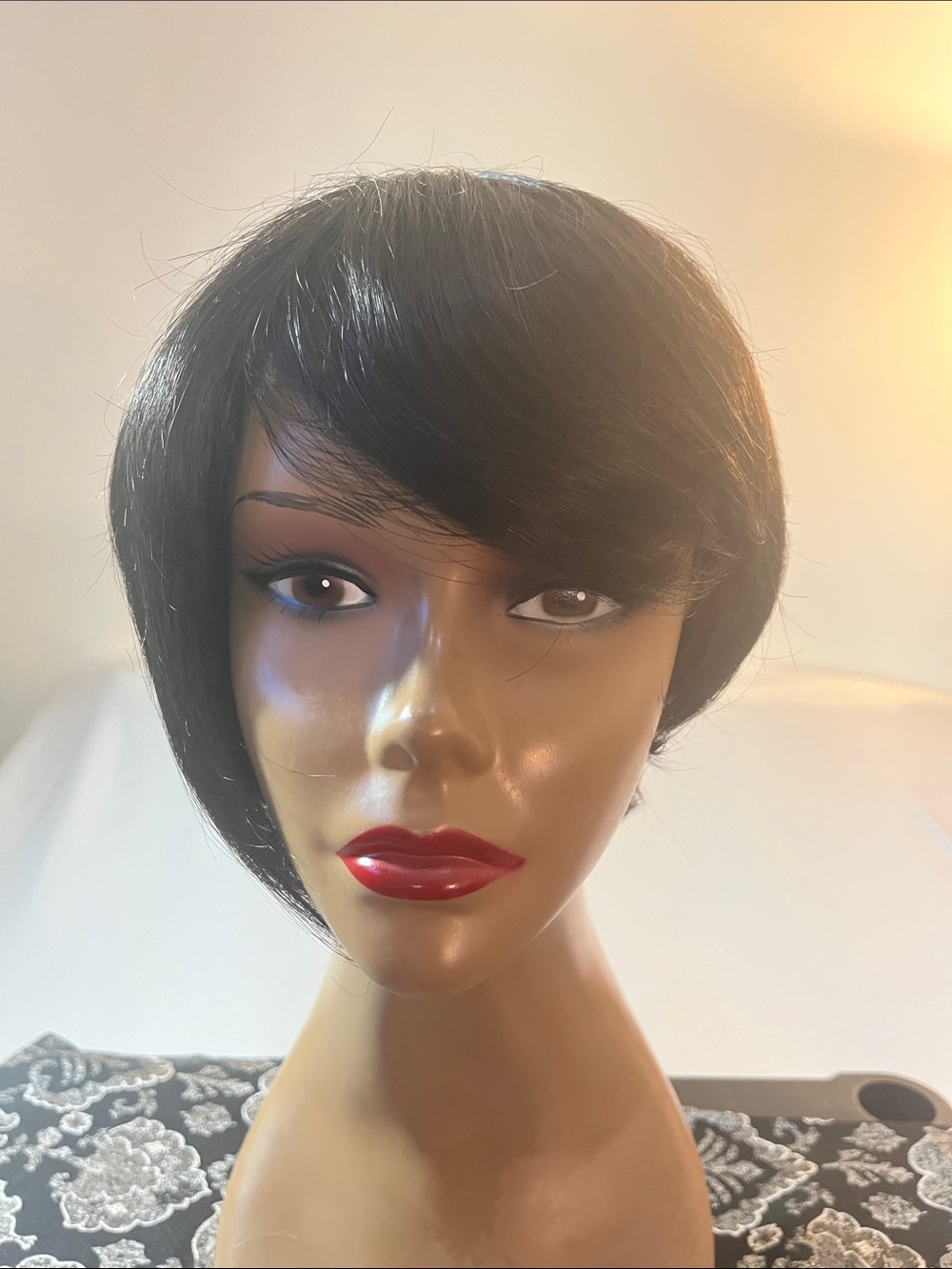 Short Black Synthetic Women's Wig with Side-Swept Bangs